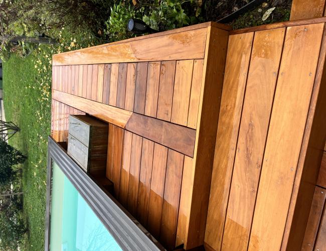 Terrasse sur double lambourdage bois exotique en Seine-et-Marne
